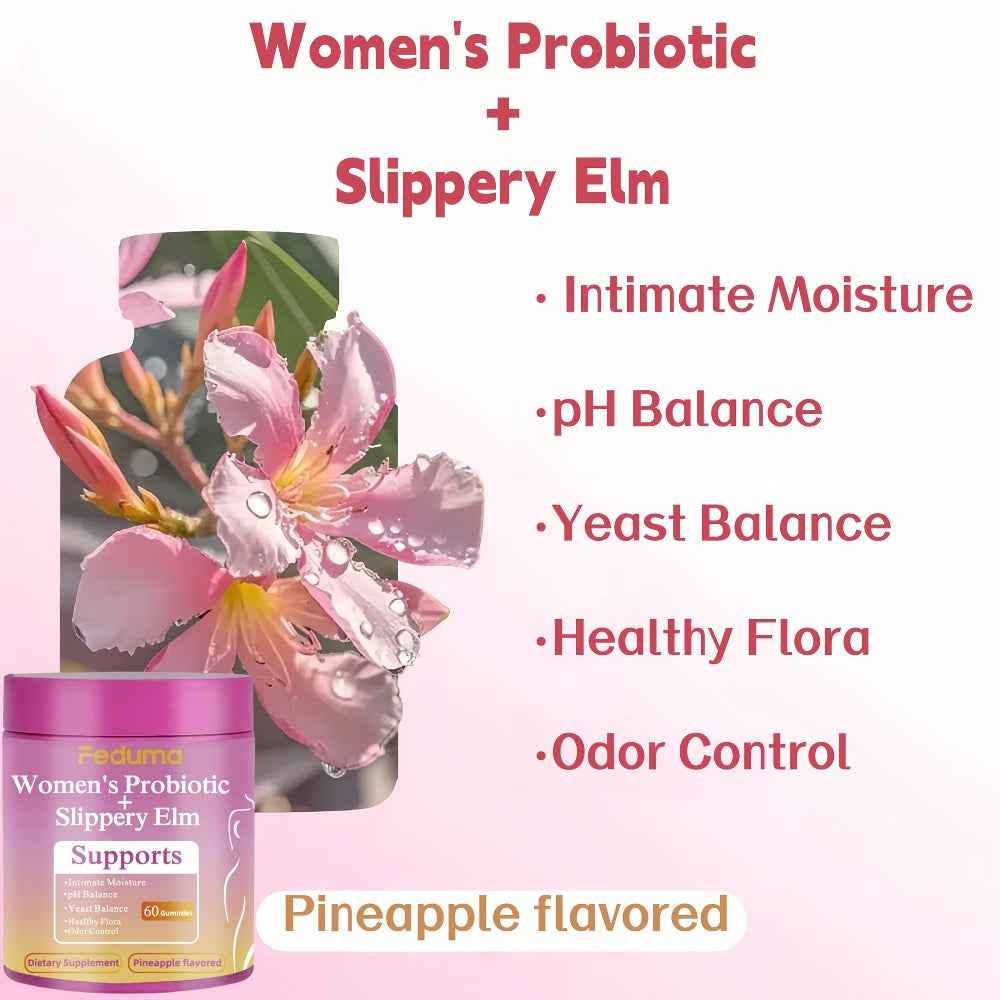 [Probiotic Gummies] 1/2 Bottle, Package-60 Gummies/80 Gummies, Feduma Women's Probiotic Gummies Her Juicy Blend of Slippery Elm for Intimate Moisture, Odor Control, And Healthy Flora, 60 Pineapple, Flavored Gummies!