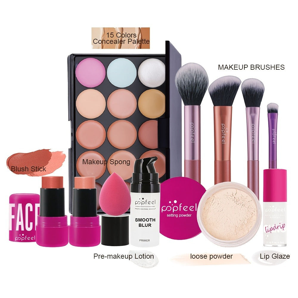 Makeup Gift Set — Eye Shadow Palette, Blush & Foundation, Long-Lasting Waterproof Cosmetic Kit for Women, Perfect Birthday & Valentine's Day Gift Box with Full Face Beauty Tools