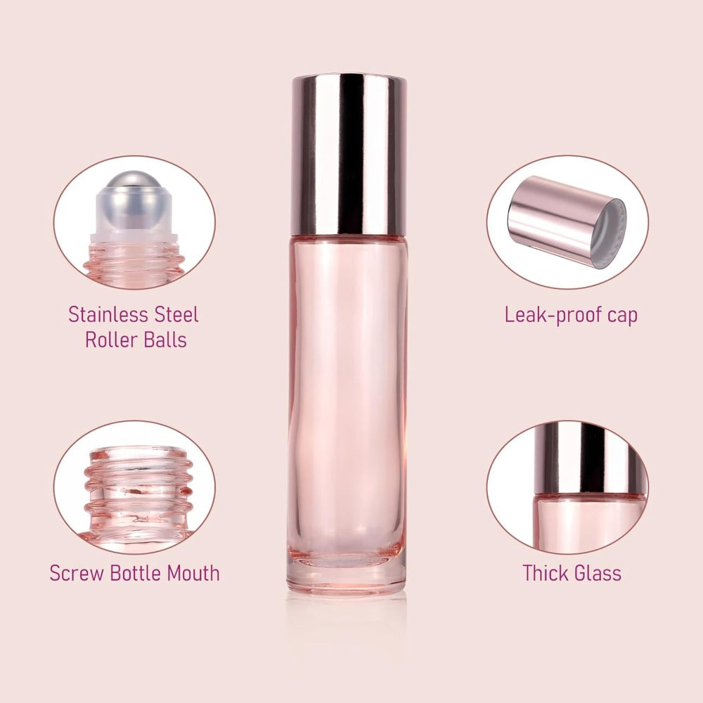 Glass Roller Bottles for Essential Oils – 14-Pack 10ml Refillable Roll-On Perfume Containers with Stainless Steel Roller Balls, Caps & Funnel – Leak-Proof Travel Bottles for DIY Oils & Fragrance