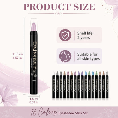 Eyeshadow Stick Set 16 Colors Highly Pigmented Waterproof Matte & Shimmer Eye Makeup Pencil Kit - Blendable Crease-Proof Long-Lasting Eye Crayon for Women Beginners Daily & Glam Looks