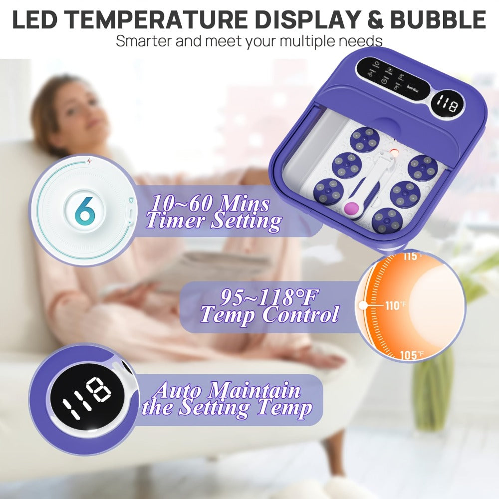 Collapsible Foot Spa And Massager With Heater And Temperature Control, Foot Bath Bowl With Bubbles, Six Massage Rollers, Vibration And Red Light, Foot Soak. Best Mothers Day Gifts