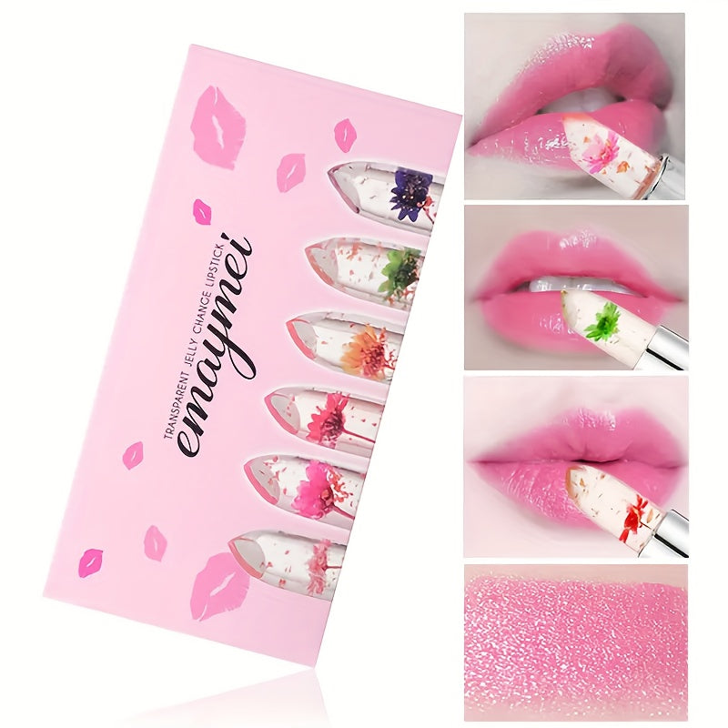 [6pcs Moisturizing Lipstick] 6-piece Transparent Petal Lipstick Set | Long-Lasting Moisturizing, Prevents Dryness | Perfect for Autumn, Winter, and Mother's Day Gift