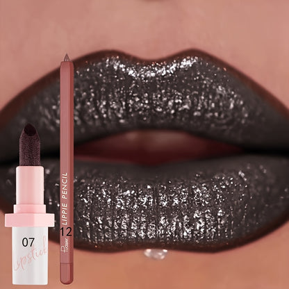 Glitter Lip Gloss and Lip Liner Set 2-Piece - Berry Shine Diamond Glitter, Hydrating Long Lasting Squalane Formula, 10 Color Combos