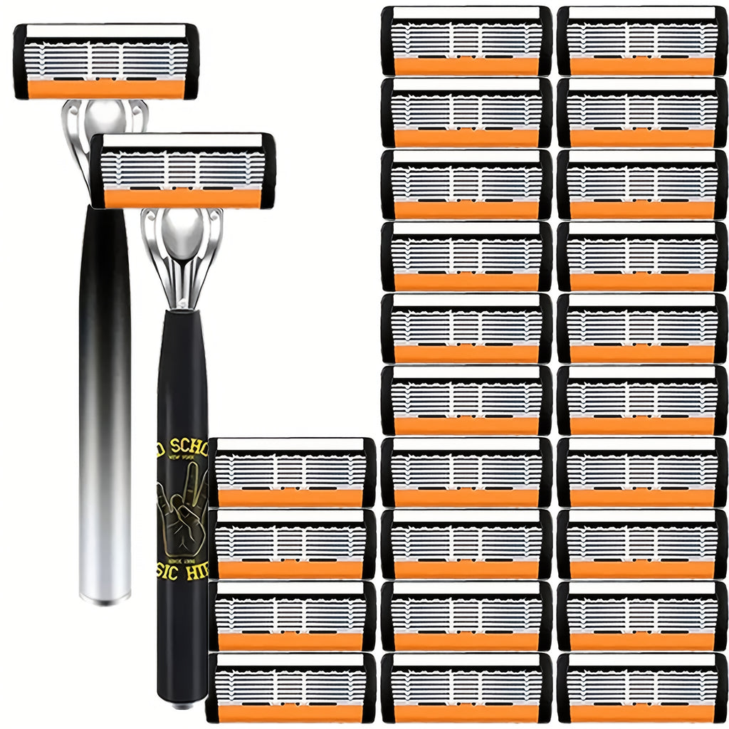 This Luxurious And High-quality Men's Razor Features 2 Comfortable And Anti-slip Handles, 24 Ultra-sharp And Replaceable Stainless Steel Blades, And An Extremely Smooth And Painless Shave. It Is An Indispensable Shaving Accessory for Men