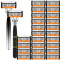 This Luxurious And High-quality Men's Razor Features 2 Comfortable And Anti-slip Handles, 24 Ultra-sharp And Replaceable Stainless Steel Blades, And An Extremely Smooth And Painless Shave. It Is An Indispensable Shaving Accessory for Men