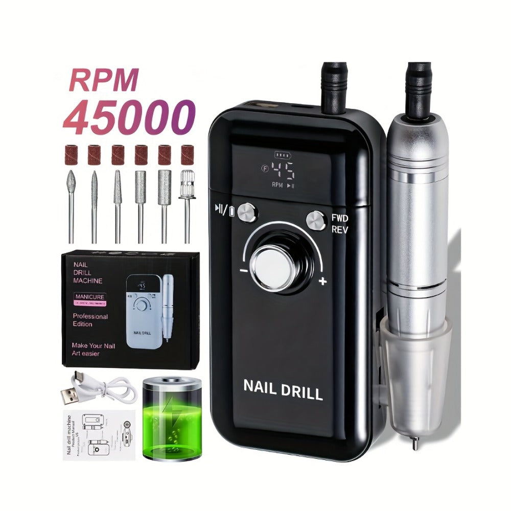 Professional E- for nail Drill 45000 RPM Rechargeable Electric for nail File Kit Portable&Low Noise for nail Drill Manicure Pedicure Tools Polishing Set With for nail Drill Bits Sanding Bands For Nail Salon&Perfect Holiday Gifts For Women