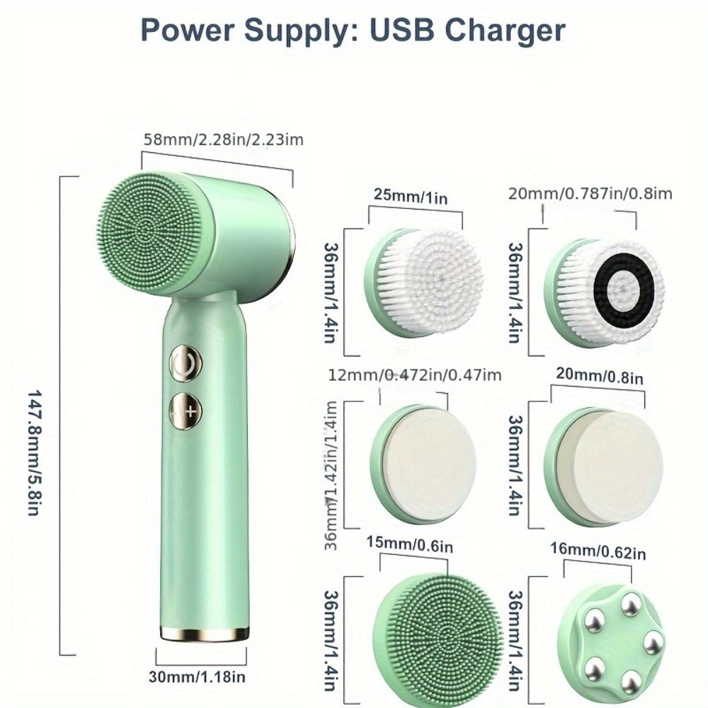 6-In-1 Facial Cleansing Brush, USB Rechargeable Face Scrub Brush for Cleansing, Removing, Exfoliating And Massaging, Gifts for Women, Mother'S Day Gift