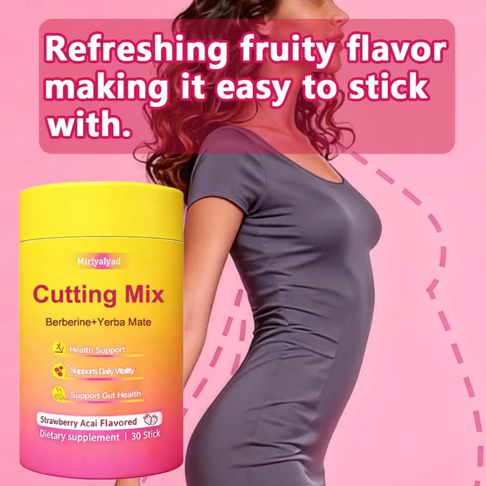 30 Strawberry Acai Flavored Sticks • Vegan Cutting Mix Dietary Supplement with Berberine And Yerba Mate • Natural Support • Gluten-Free • Dairy-Free • Perfect Family Gift
