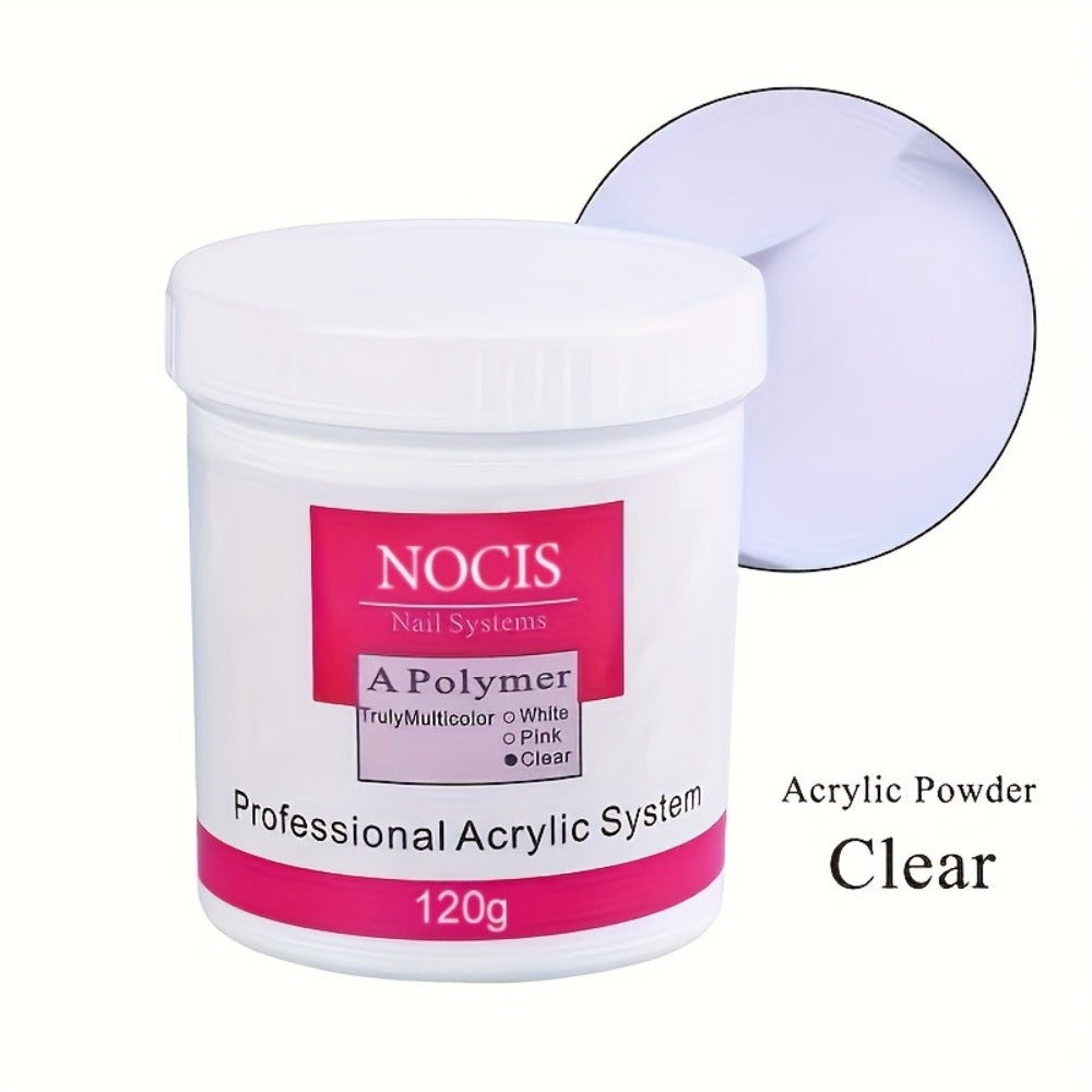 Nail Extension Powder 120g Clear Pink White No Lamp Needed Long-Lasting Acrylic Powder for Carving 3D Nail Art Professional Salon Home Use