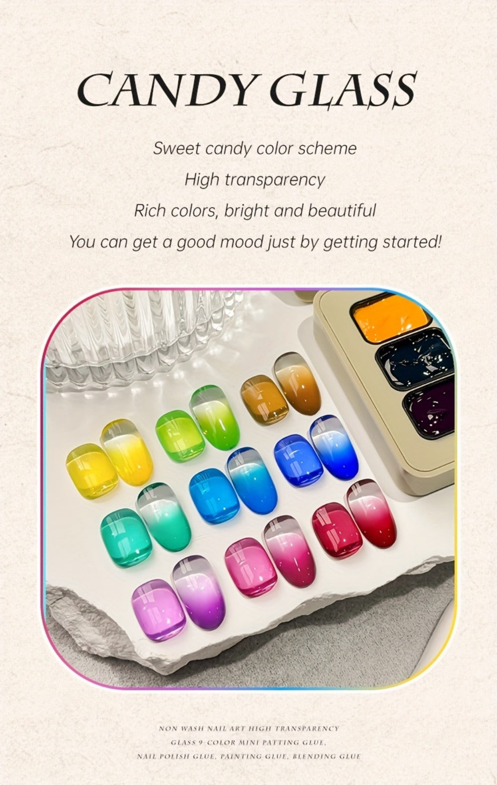 Gel Nail Polish Set 9 Colors Candy Glass Gradient Effect Fall Winter Shades Long-Lasting Durable Nail Art for Salon & Home Manicure Gift