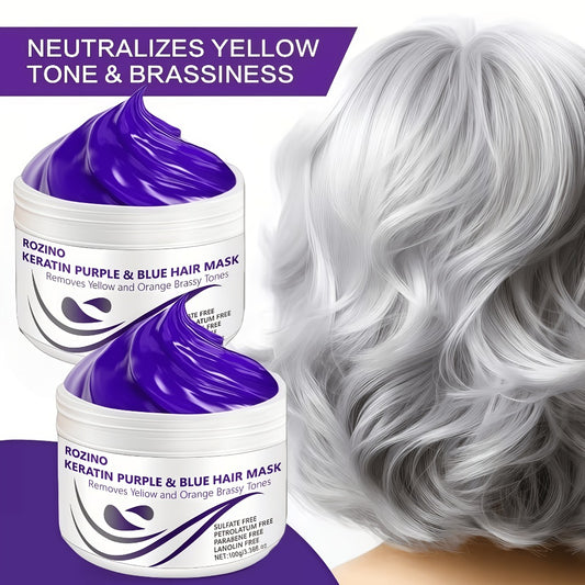 [Rozino Purple Hair Mask] 72-Hour Moisturizing, Removes Brassiness & Yellow Tones, Smooths Frizzy & Dry Hair In 3 Minutes, Enhances Luster with Violet, Keratin& Rosemary.Suitable for Blonde, Platinum, Bleached, Silvery, Gray, And Brass Hai