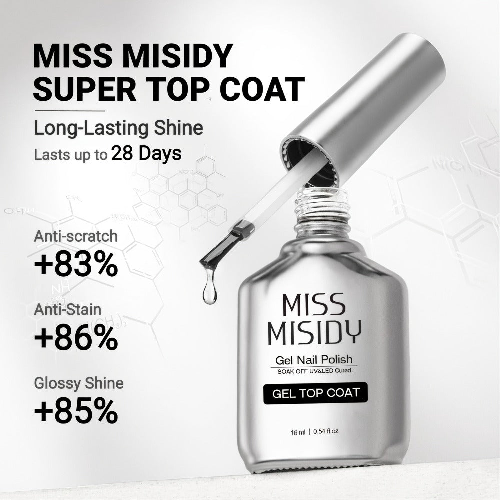 MISS MISIDY 2pcs 0.54oz Super Top Coat And Base Coat Set - Shine Finish And Long Lasting, Soak Off LED Nail Lamp Gel Base Top Coat Finish Nail Art Design Manicure Gifts for Women