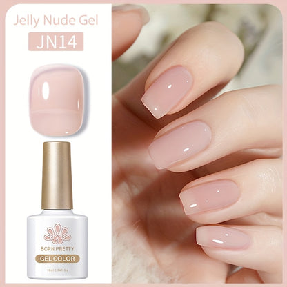 Jelly Gel Nail Polish Translucent 10ml – Glass Nail Look, 30-Day Soak-Off Semi-Permanent UV LED, Milky White Snow Glitter Pink Nude Shades, Buildable Salon Quality for Women