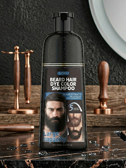 Black Beard Dye for Men 3-in-1 Hair & Beard Color - Fast Blackening in 10-15 Minutes, Nourishing & Skin-Safe Formula, Natural Look, Extra Large 500ml