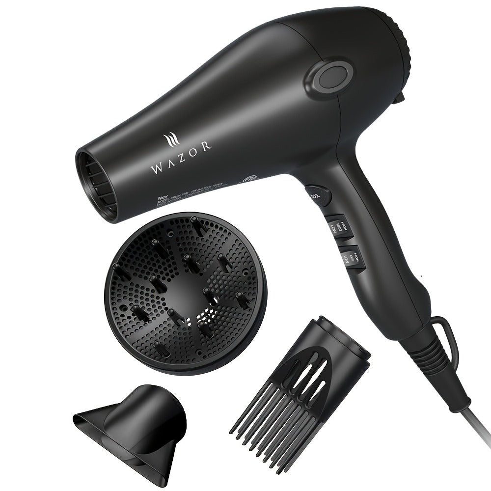 Powerful Hair Dryer 1875W Ionic Blow Dryer with Diffuser And Contractor, Dry Hair Fast with Less Frizz, Shine, 3 Heat/2 Speed for Optimal Styling, AC Motor Pro Hair Dryer with ALCI Plug, Black