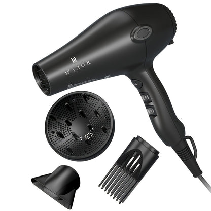Ionic Hair Dryer 1875W with Diffuser Concentrator & Comb Nozzle - Professional Blow Dryer DC Motor 3 Heat 2 Speed Cool Shot Anti-Frizz Salon Quality Black