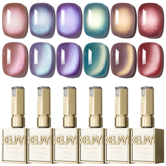 Cat Eye Gel Nail Polish 6pcs Set - Aurora Dopamine Bubble Summer Magnetic Shifting Colors Shiny Luster Soak Off UV LED Nail Art Salon DIY Manicure Women