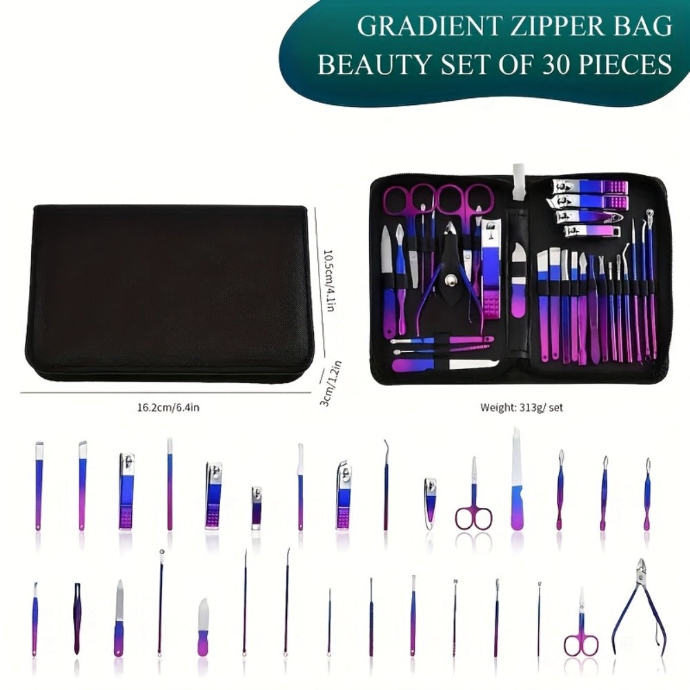 9/18/30/60pcs Manicure Set | Gradient Purple-Blue, Black, Pink, Dark Green Options | Professional Nail Clipper & Pedicure Kit | Portable Travel Grooming Tools For Cuticle Trimming & Nail Care | Ideal Valentine'S Day & Spring Festival Gift For Her