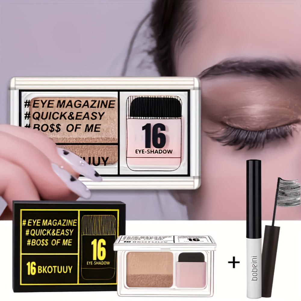 Eyeshadow Palette Set 3-Piece Duo 2-Color Matte Shimmer Smudge-Proof Long-Lasting Blendable Eye Makeup with Applicator Brush for Daily Party Glam Looks