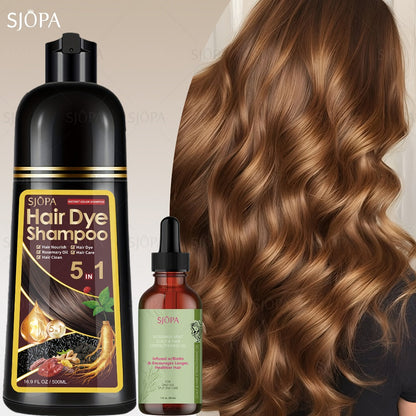 Hair Dye Shampoo Kit 3-in-1 with Rosemary Hair Oil - Quick Color, Gentle & Natural Formula | 16.91oz + Oil | 12 Shades | Safe for Skin | Perfect Gift