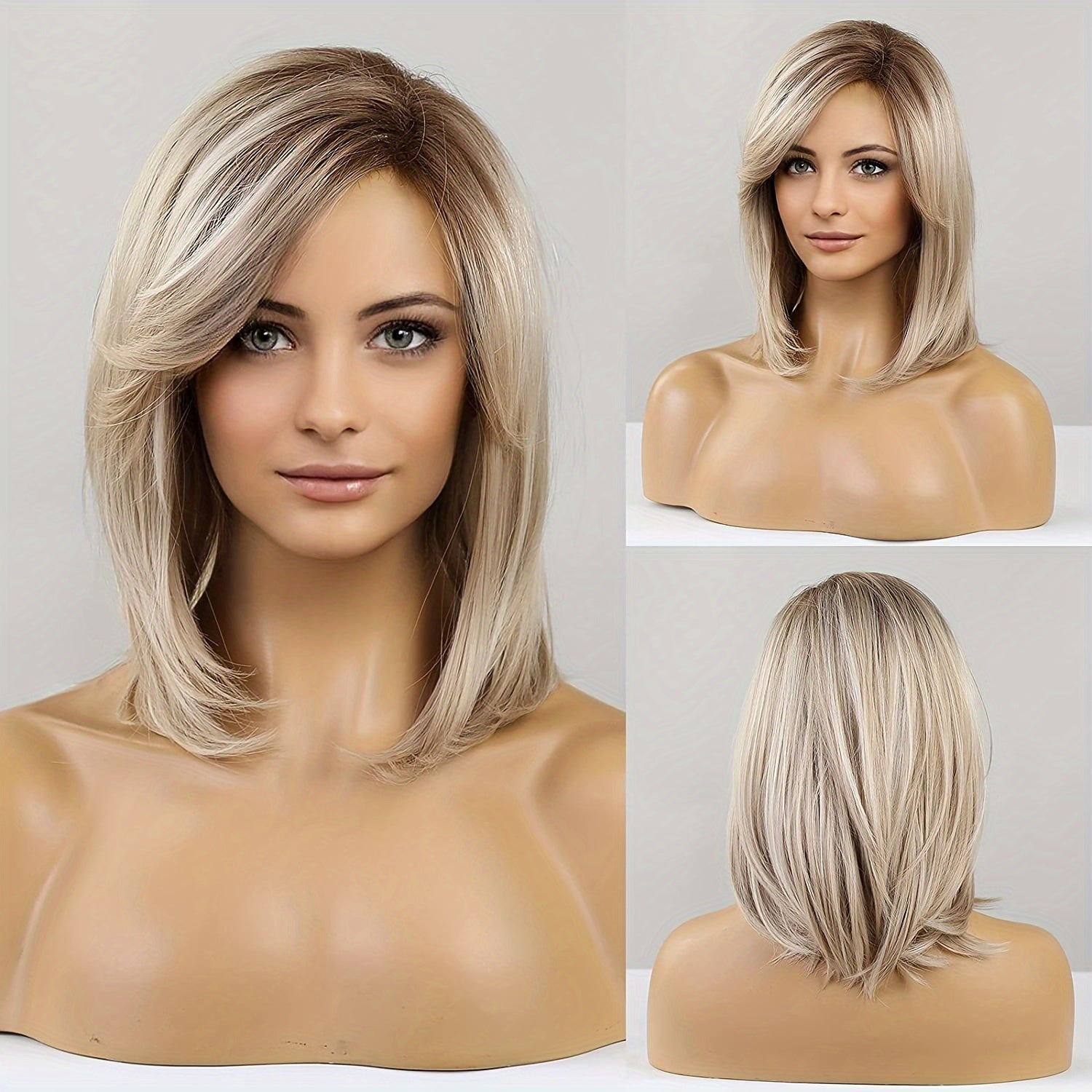Chemical Fiber Wig Mechanism Head Covers Women's Mixed Platinum Blonde Short Straight Rose Mesh Cap