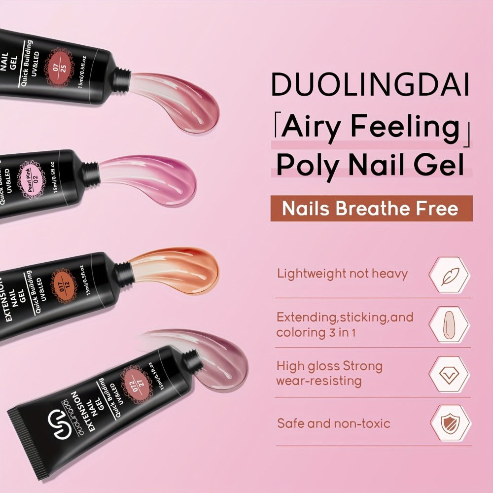 Poly Extension Gel Nail Kit 12 Colors – Semi-Permanent Hard Fiber Gel | Easy DIY Nail Extension & Protection | Beginner-Friendly Starter Set for Home Nail Care & Salon Use