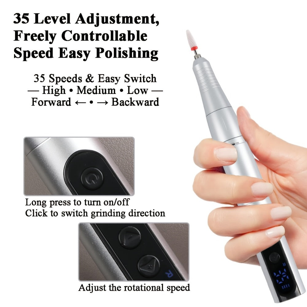 Professional 35, 000RPM Electric Nail Drill - Portable, Rechargeable, Low Noise, Suitable for Manicure And Pedicure - USB Powered, Gift for Mother's Day Gift