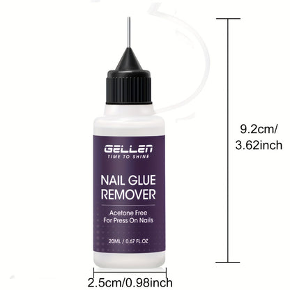 Nail Glue Remover 20ml with Precision Needle Applicator - Acetone Free Non-Irritating Formula for Press On Nails Gel X & Nail Tips - Fast Acting No-Mess Fake Nail Glue Remover for Women