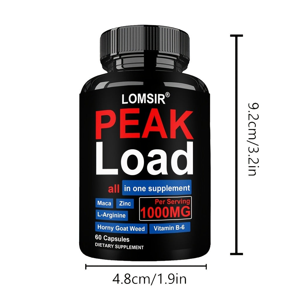 LOMSIR PEAK Load Capsules - 7-in-1 Botanical & Nutrient Complex with L-Arginine, Zinc & Vitamin B6, 1000mg Per Serving, 60 Capsules
