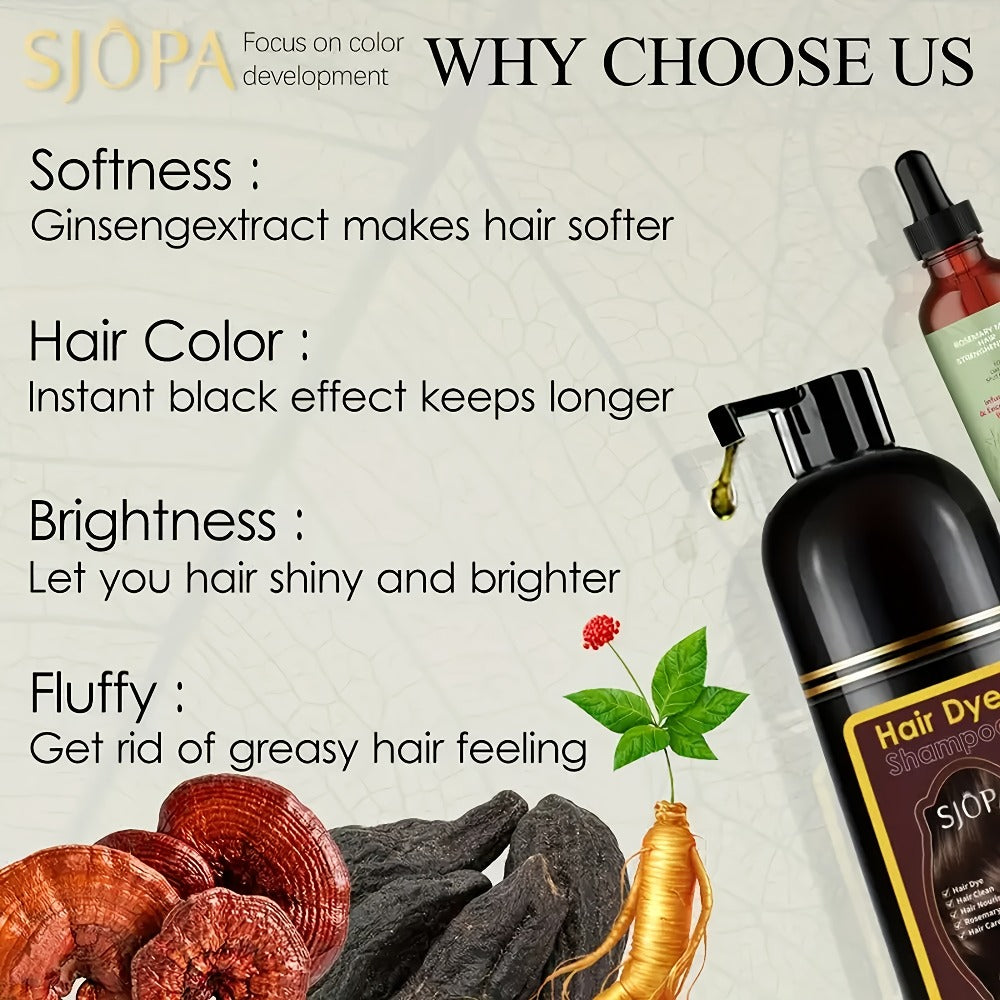 Hair Dye Kit 3-in-1 Color Shampoo with Rosemary Hair Oil - Natural Safe Formula Quick Coloring Gentle on Skin Unisex 500ml Black Brown Red Purple Silver Multi Color