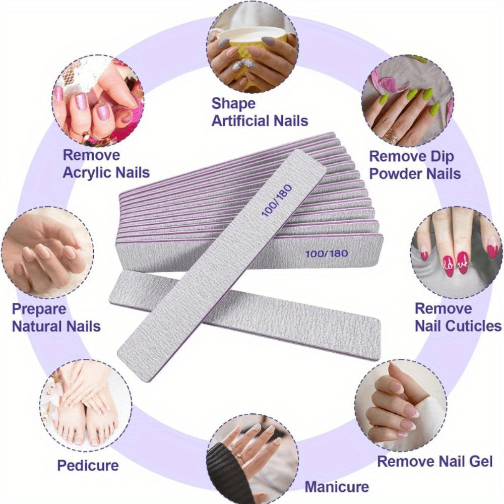 [50pcs Nail Files] 50pcs Nail Files, 100/180 Grit Emery Boards Nail File For Natural Nails And Acrylic Nails, Double Sided Emory Boards Limas Para Unas Acrilicas Profesional Fingernail Filer Reusable Manicure Gray