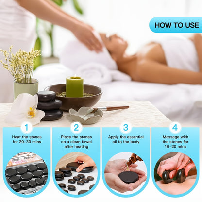 Hot Stone Massage Kit with Heater & Temperature Control – 10-Piece Professional Spa Basalt Stones Set for Full Body, Neck, Back & Leg Massage Therapy