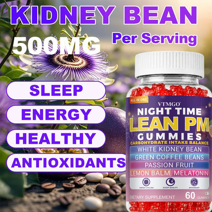 Night Time Lean PM Gummies — Melatonin, White Kidney Bean, Green Coffee, Lemon Balm & Passionflower | Sleep Support & Nighttime Wellness | Natural Quiet Balance Formula | 60 Gummies