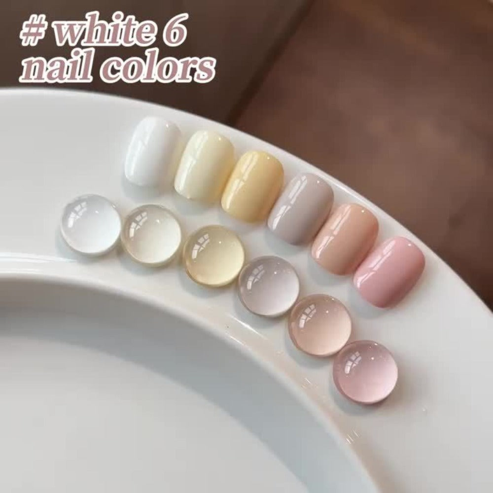 Introducing a Fresh Lineup for The Spring And Summer of 2025, Showcasing Six Variations of White-Themed Nail Polish, Including Hues Such As White Milk Tea And Cherry Blossom Pink. This Stylish LED Gel Is Included in The Gentle White Collection
