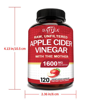 Apple Cider Vinegar Capsules 1600mg – Supports Digestion, Weight Management & Energy for Men and Women | 120 Capsules Vitamin & Mineral Blend (Optional 1/2/3 Bottles)