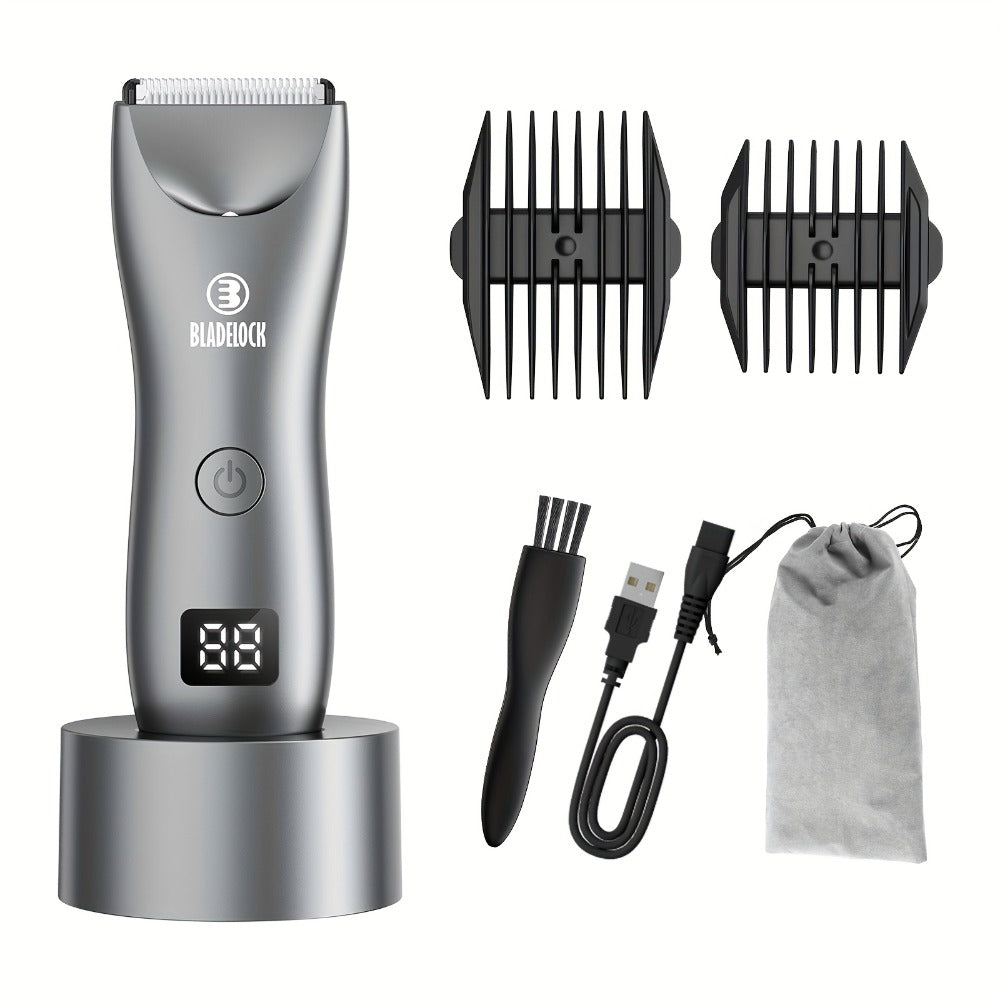 Men's Ball Trimmer - IPX7 Waterproof Body Hair Trimmer, Ceramic Blades, LCD Battery Display, Replaceable Blade Head, Electric Shaver
