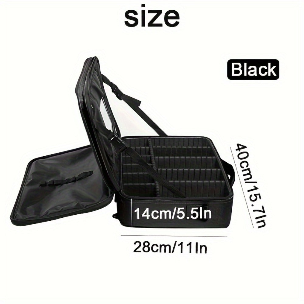 Makeup Case, Professional Train Case Large Makeup Bag, Travel Cosmetic Organizer Brush Holder Makeup Artist Storage Box, for Cosmetics Makeup Brushes Toiletry Jewelry Digital Accessories, 15.8 Inches, with Adjustable Dividers and Shoulder Strap