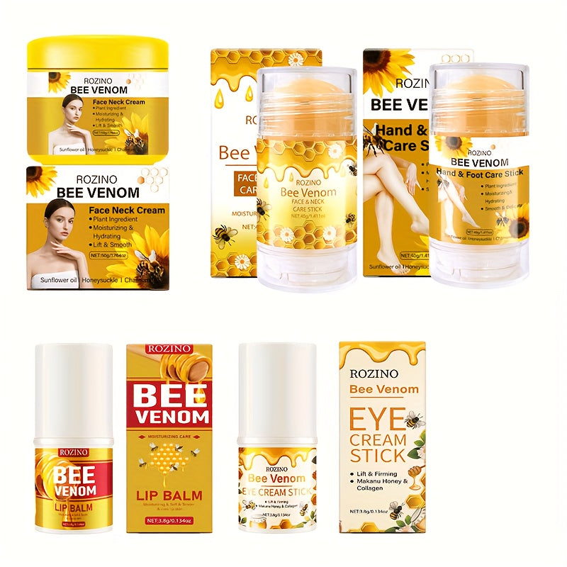 [Bee Venom Care Set] 5pcs Bee Venom Care Set | Moisturizing & Nourishing for Lips, Face, Neck, Hands & Feet, Lightweight Non-Greasy, Fast Absorption, Gentle Non-Irritating, Portable & Easy to Use, Comprehensive Care