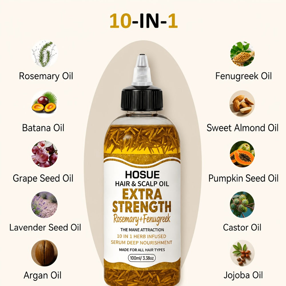 Hair Growth Oil 10-in-1 Treatment with Fenugreek, Rosemary, Batana & Moroccan Oil - Strengthening Scalp & Hair Repair Oil for Dry Damaged Hair, Frizz Control & Nourishment for Women & Men