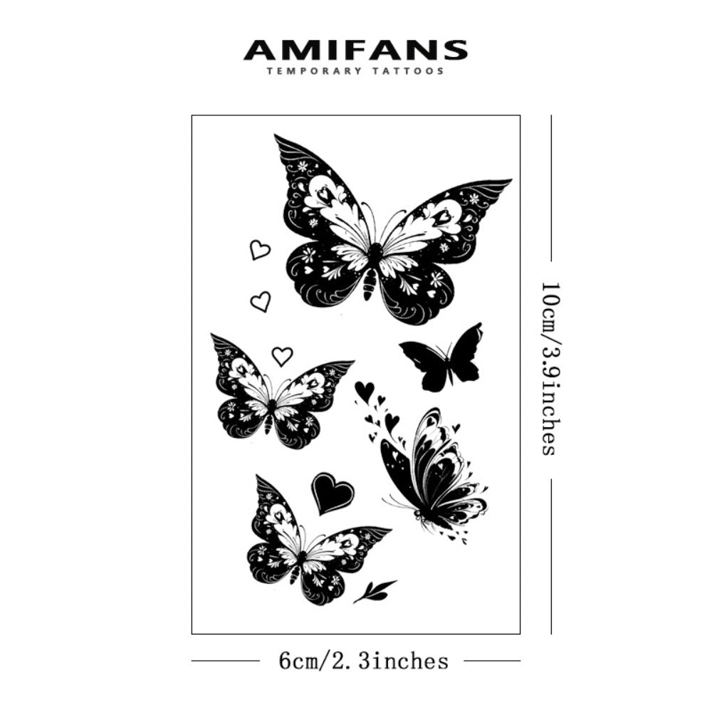 3 Sheets AMIFANS Semi-Permanent Butterfly Tattoo Stickers, 2. 3" x 3. 9", Realistic Navy Blue Flying Butterflies, Long-Lasting 1-2 Weeks, Professional Temporary Tattoos for Adults, Arm and Leg Body Art