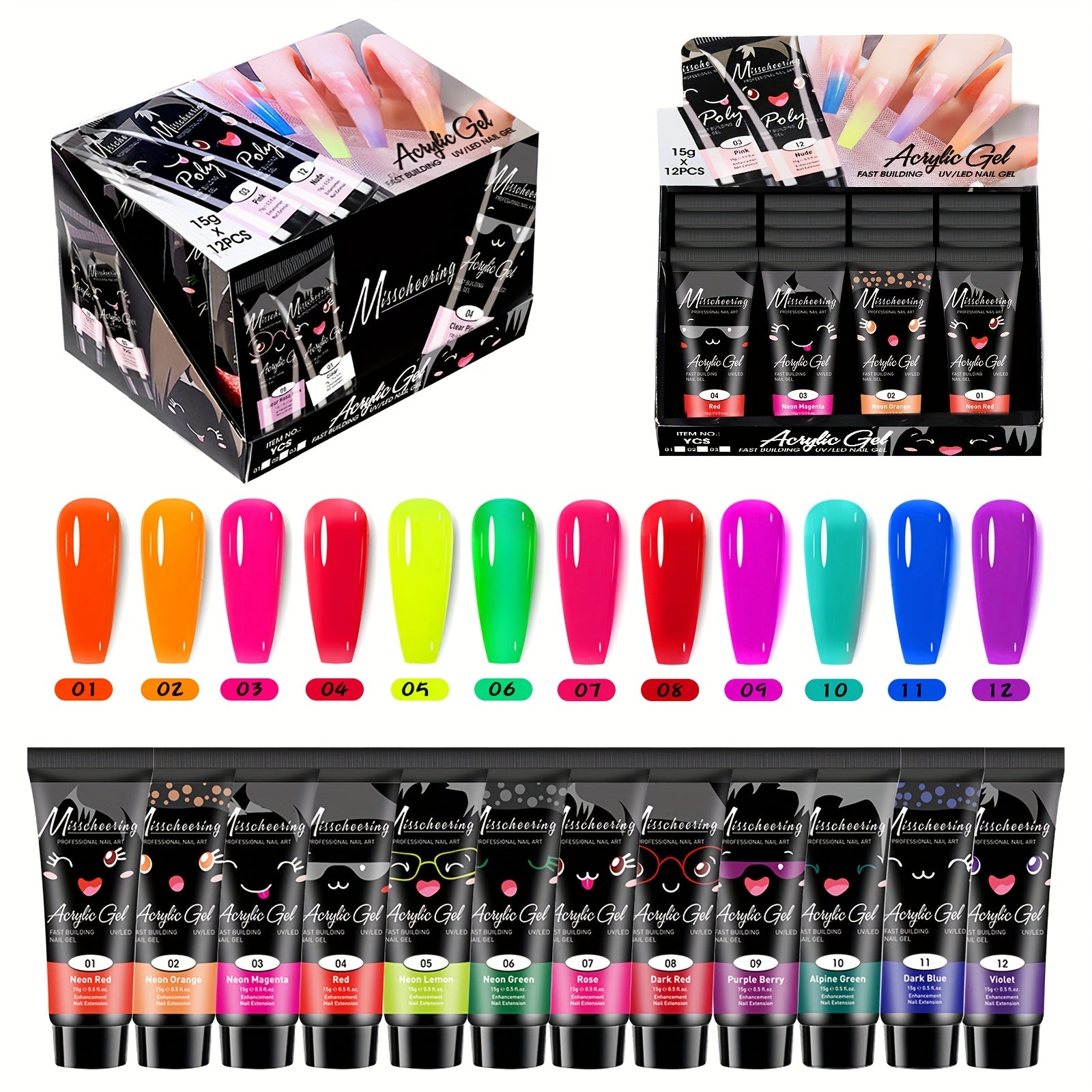 Polymerization Extension Gel Nail Art Kit, 12pcs Professional Semi-Permanent Resin Art Kit, - for 3D Modeling Gel Nail Strengthener - Long Lasting Supply, for Basic Polymerization Gel Nail Art Tools, Nail Art Design Beginner Kit