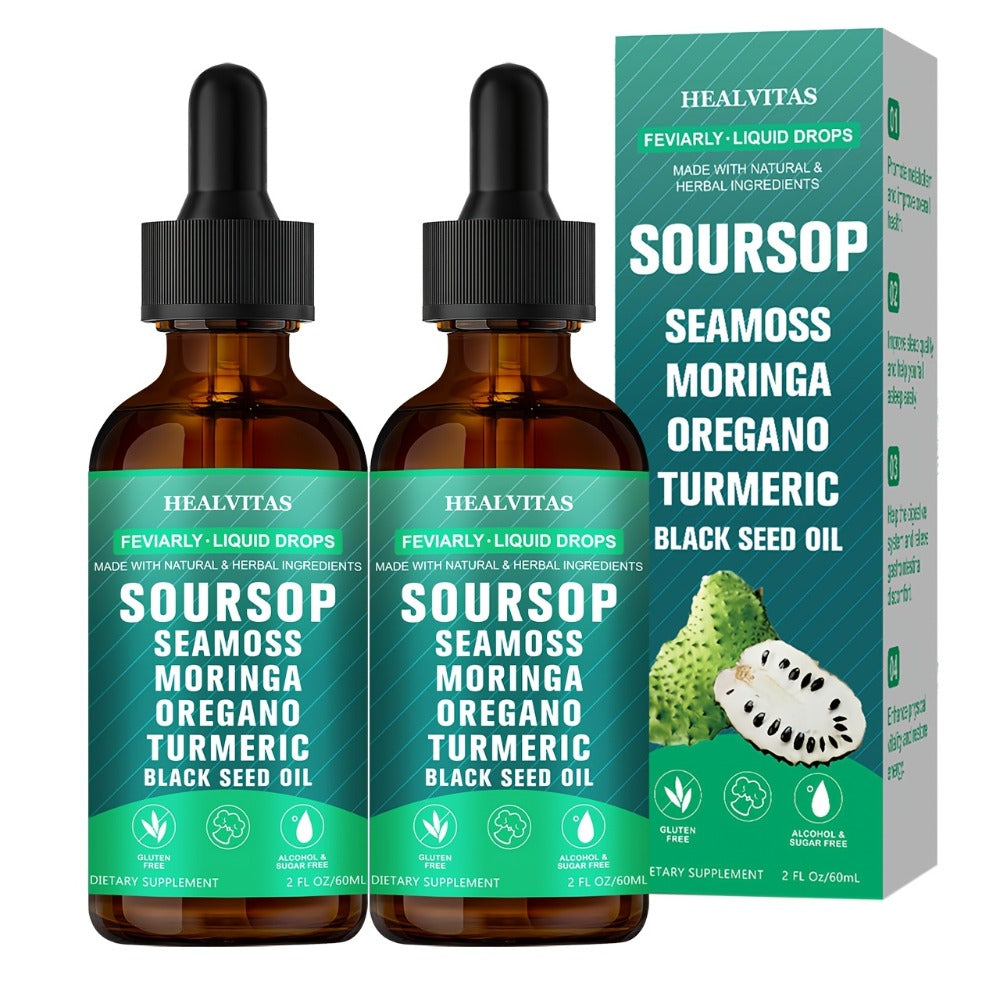 [Herbal Extracts For Health] Soursop Bitters Liquid Drops, Soursop Bitters, 10 In 1 With Sea Moss, Oregano, Ashwagandha, Moringa, Turmeric, Black Seed Oil | Herbal Extracts For Overall Health | Highly Absorbable Natural Formula