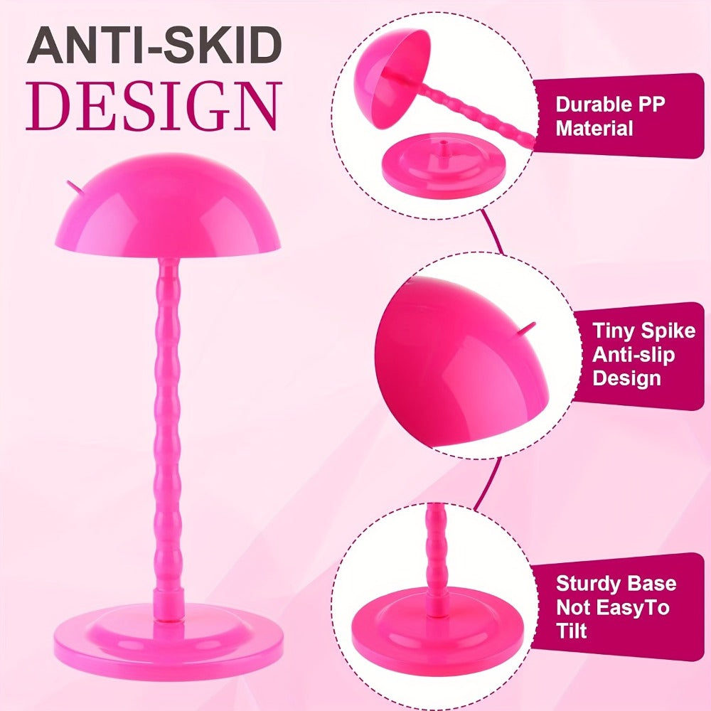 Wig Stand Set 8 Pcs Portable Wig Head Stand for Styling Storage 13.8 Inch Non-Slip Stable Travel Wig Holder Hat Display DIY Practice Stand White Rose Black