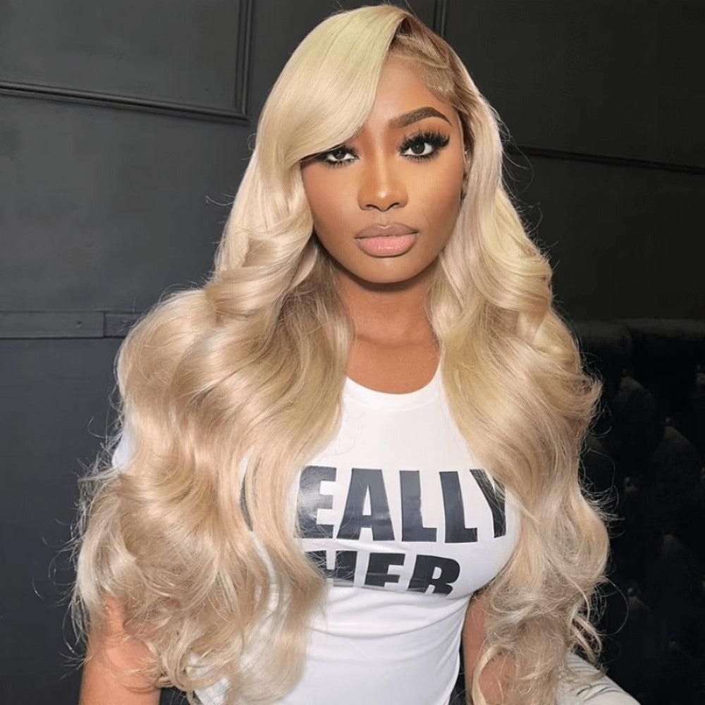 HD Lace Front Wig Long Wavy Synthetic 13x4 200% Density Glueless Pre-Plucked Ombre Blonde Blue Mixed Color Women Party 32 Inch