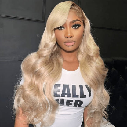 HD Lace Front Wig Long Wavy Synthetic 13x4 200% Density Glueless Pre-Plucked Ombre Blonde Blue Mixed Color Women Party 32 Inch