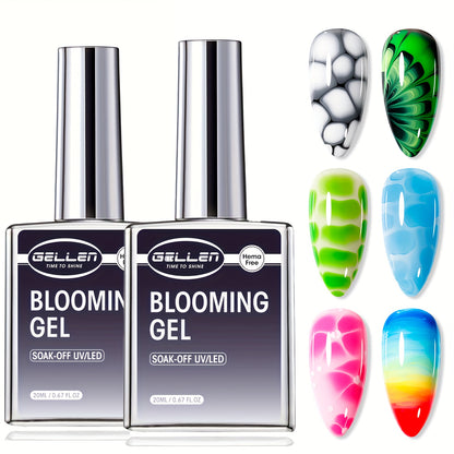 Blooming Gel Nail Art HEMA-Free Clear Blossom Gel Polish Marble Watercolor Floral Spreading Effect Soak Off LED DIY Manicure 2pcs 0.68oz