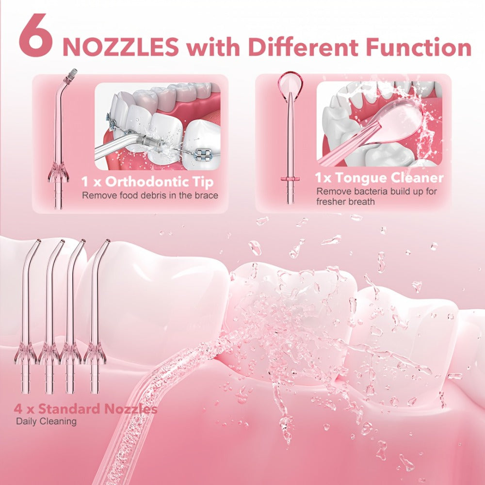 Water Dental Flosser Oral Irrigator — 5 Modes, 6 Tips, IPX7 Waterproof, 350ml Cordless Rechargeable Water Flosser for Braces, Bridges, Travel & Home Teeth Cleaning