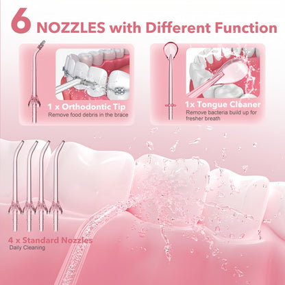 Water Dental Flosser Oral Irrigator — 5 Modes, 6 Tips, IPX7 Waterproof, 350ml Cordless Rechargeable Water Flosser for Braces, Bridges, Travel & Home Teeth Cleaning