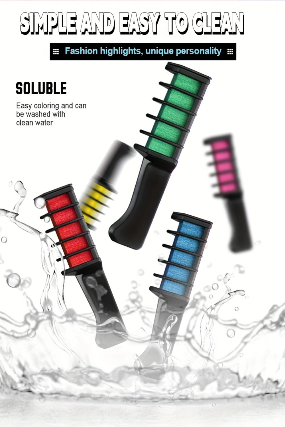 Hair Dye Chalk Comb 14-Color Set — Temporary Washable Hair Color, Plant-Based Squalane & Glycerin Formula, Vibrant Creative Styles for Parties & Events, Safe for All Hair Types