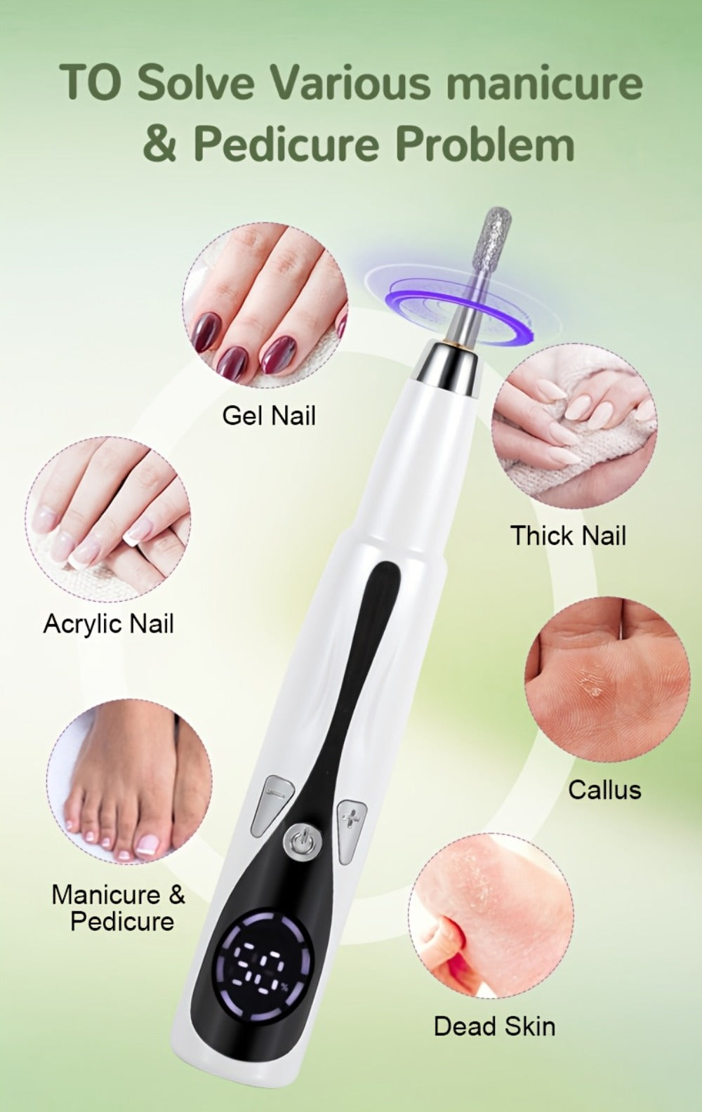 2025 Enhanced Electric Nail File, Featuring 12 Grinding Tips, Compact Home Manicure with Stand
